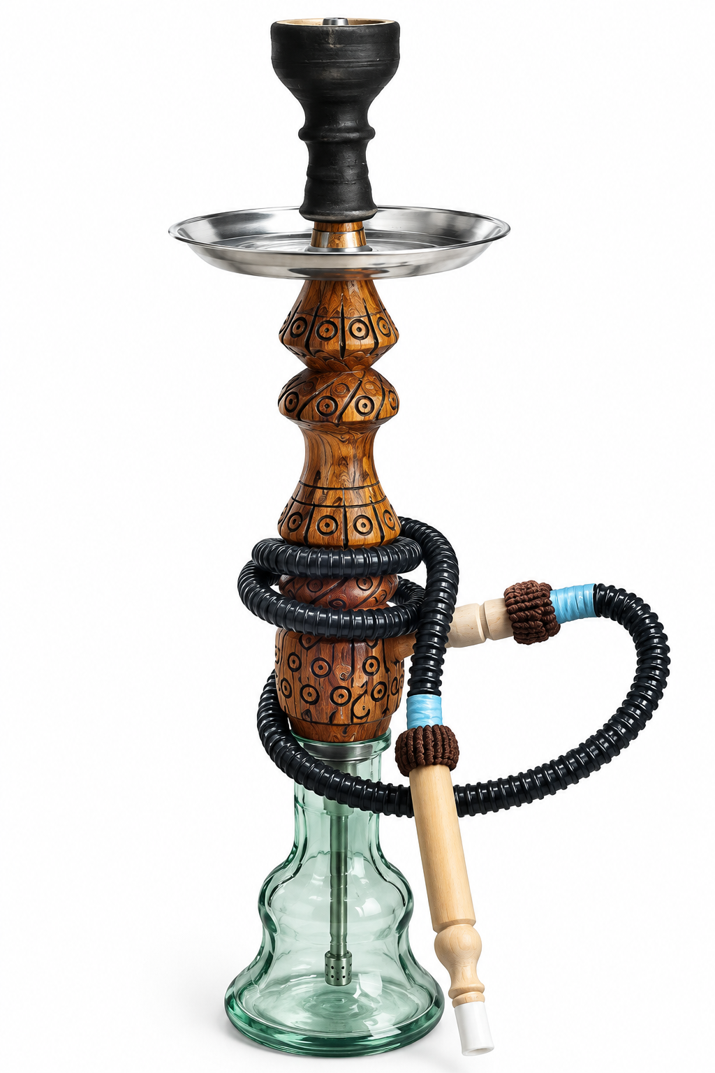 قلیان چوب گردو سایز لارج ست کامل جنس درجه ۱ همراه شلنگ و سری