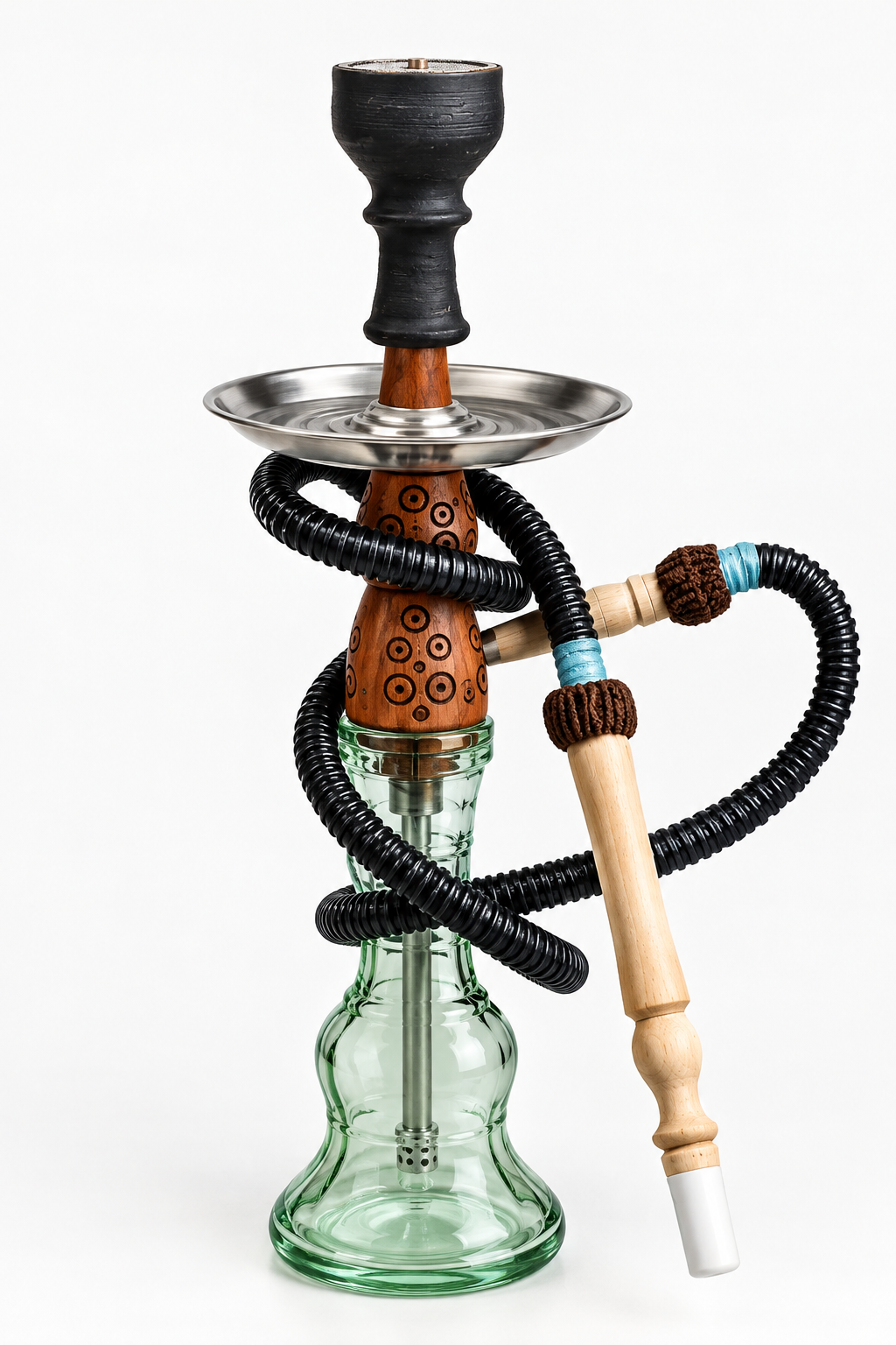 قلیان چوب گردو سایز اسمال ست کامل جنس درجه ۱ همراه شلنگ و سری